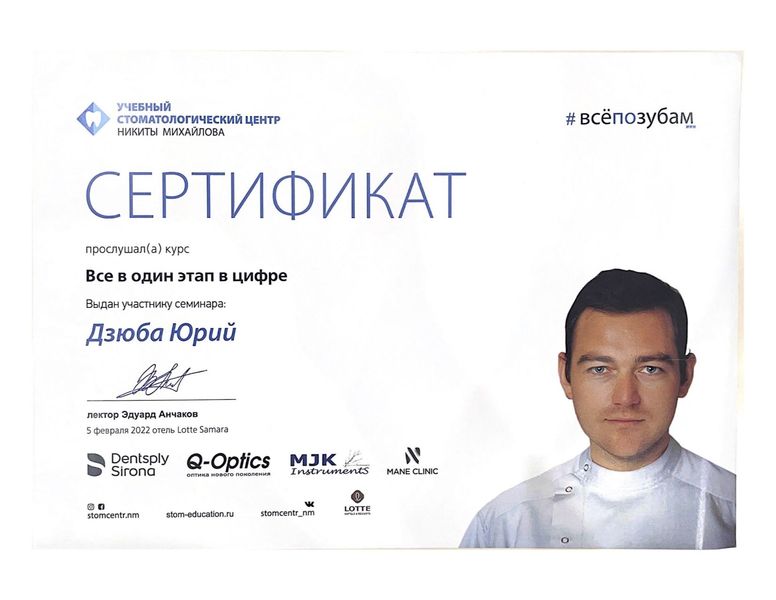 Сертификат Дзюба Юрий Иванович