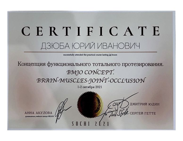 Сертификат Дзюба Юрий Иванович