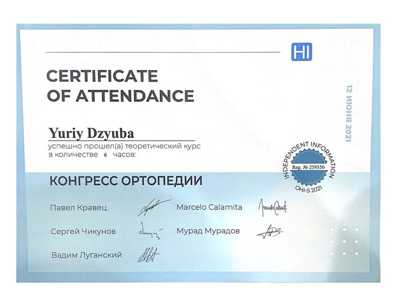 Сертификат Дзюба Юрий Иванович
