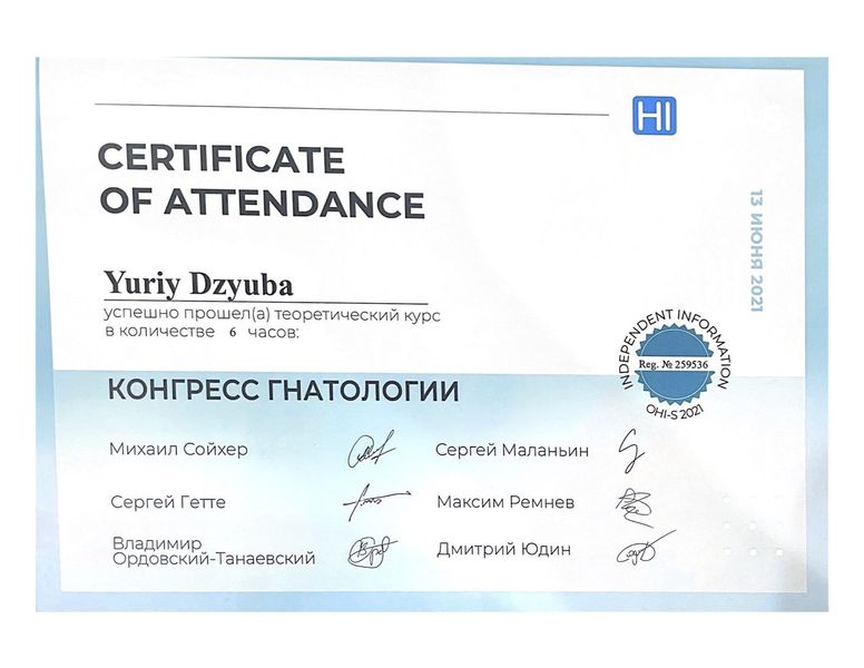 Сертификат Дзюба Юрий Иванович